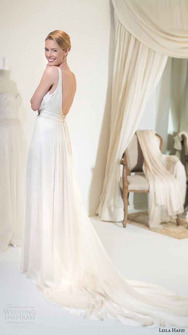 leila hafiz 2016 wedding dresses sleeveless bateau neckline beaded bodice sleeveless sheath wedding dress leah back view