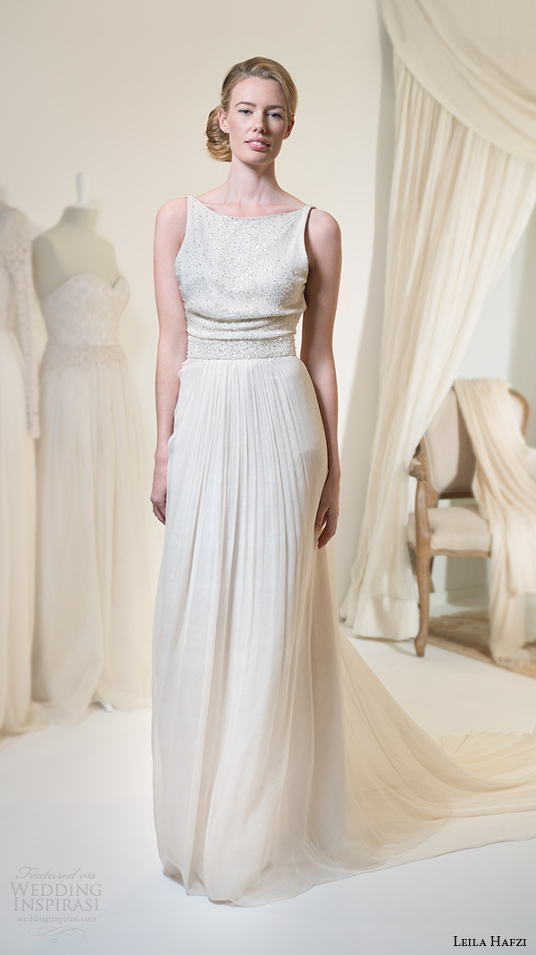 leila hafiz 2016 wedding dresses sleeveless bateau neckline beaded bodice sleeveless sheath wedding dress leah