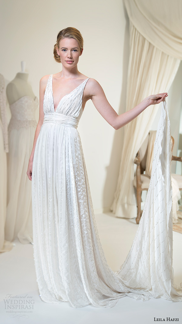 leila hafiz 2016 wedding dresses sleeveless deep plunging v neckline grecian sheath wedding dress audrey