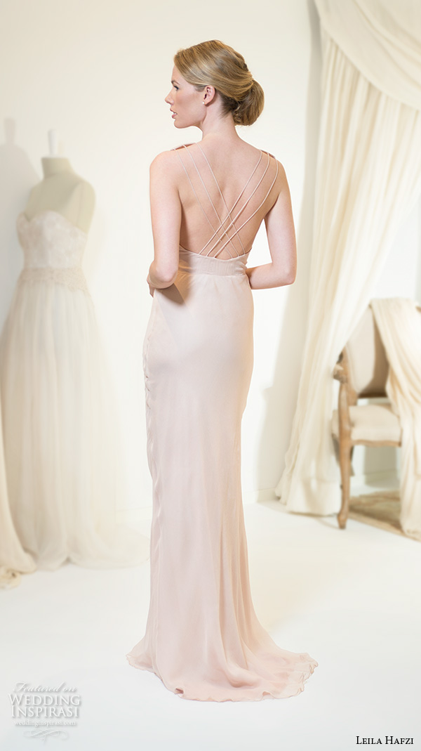 leila hafiz 2016 wedding dresses sleeveless jewel neckline champagne color sheath wedding dress amrit back view