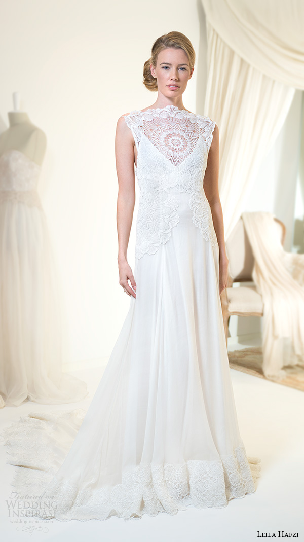 leila hafiz 2016 wedding dresses sleeveless lace bateau neckline pretty low cut back sheath wedding dress elisabetta