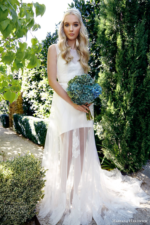 mariana hardwick bride 2015 ivy lace tulle sleeveless overlay finely gathered skirt scalloped hem