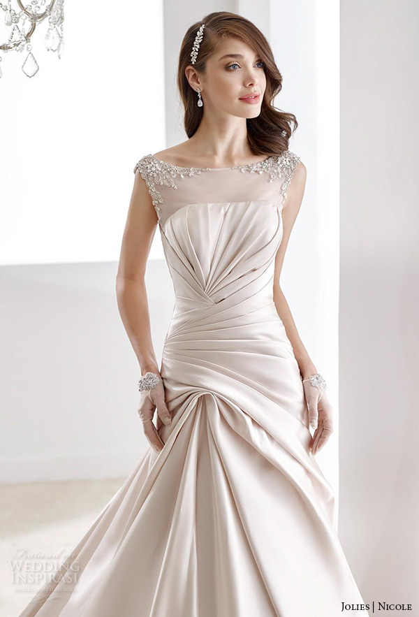 nicole jolies 2016 wedding dresses bateau neckline sleeveless champagne modified a line wedding dress joab16492 front