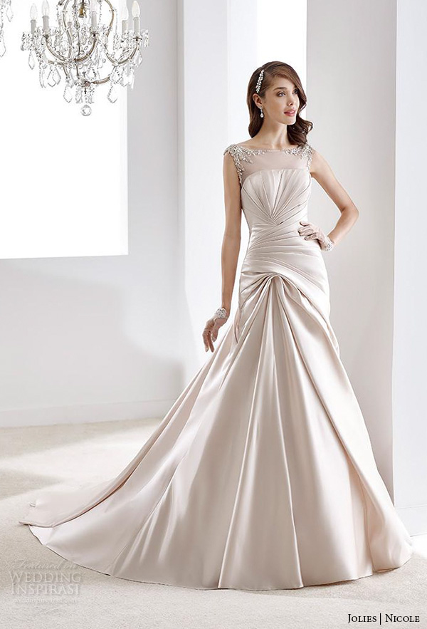 nicole jolies 2016 wedding dresses bateau neckline sleeveless champagne modified a line wedding dress joab16492