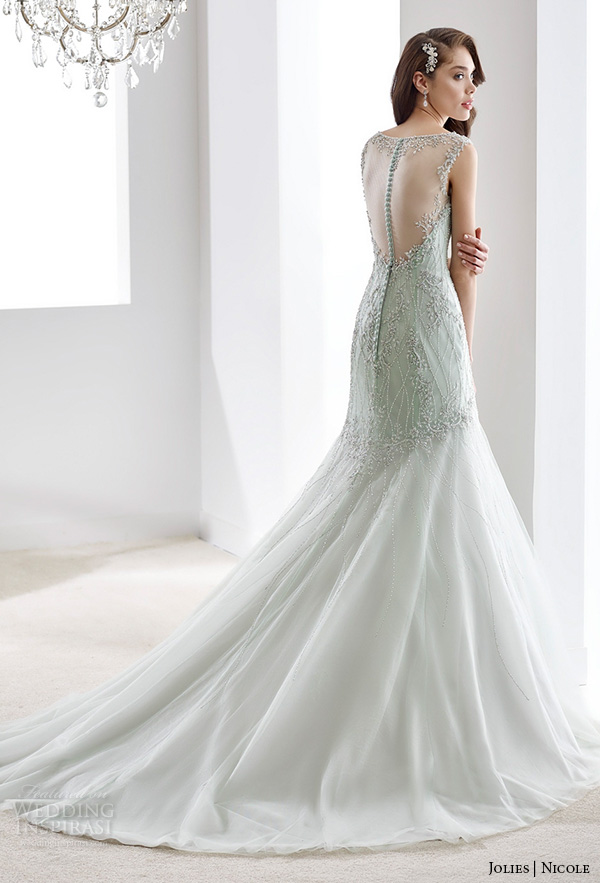 nicole jolies 2016 wedding dresses sleeveless illusion beaded bateau neckline beautiful trumpet mermaid wedding dress joab16425 back view