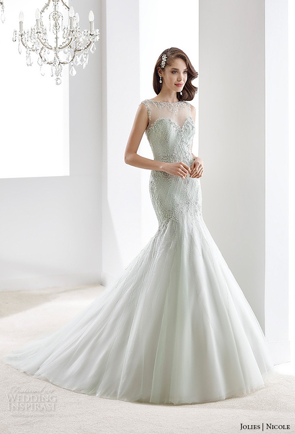 nicole jolies 2016 wedding dresses sleeveless illusion beaded bateau neckline beautiful trumpet mermaid wedding dress joab16425