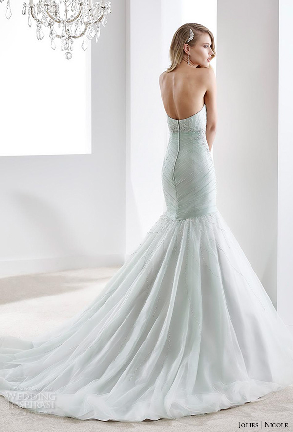 nicole jolies 2016 wedding dresses strapless sweetheart neckline beaded pastel green pretty mermaid wedding dress joab16424 back