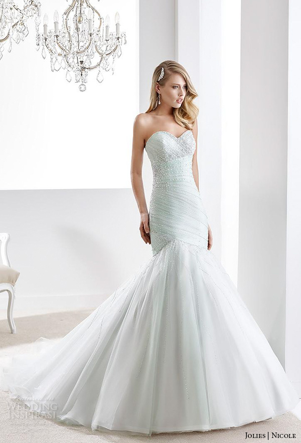 nicole jolies 2016 wedding dresses strapless sweetheart neckline beaded pastel green pretty mermaid wedding dress joab16424