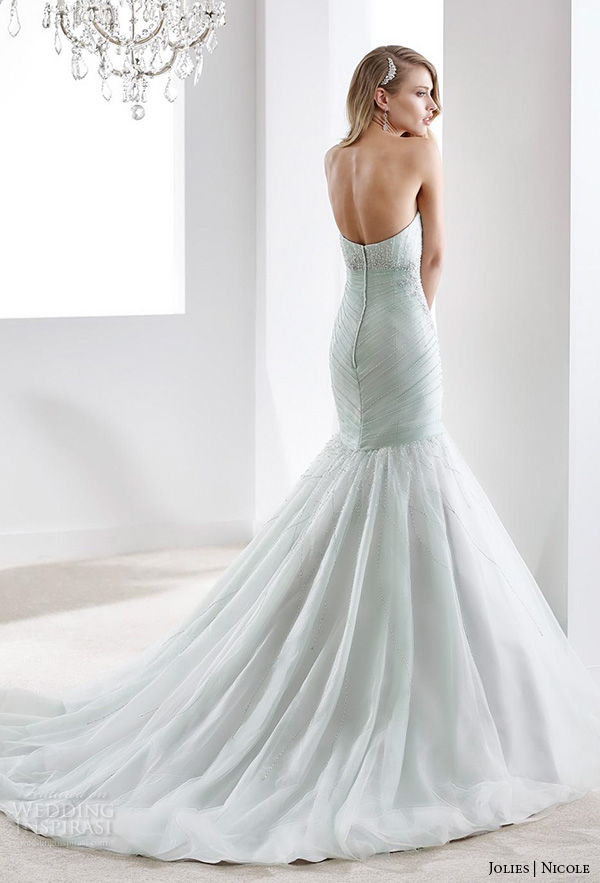 nicole jolies 2016 wedding dresses strapless sweetheart neckline elegant mint green mermaid wedding dress joab1624 back view