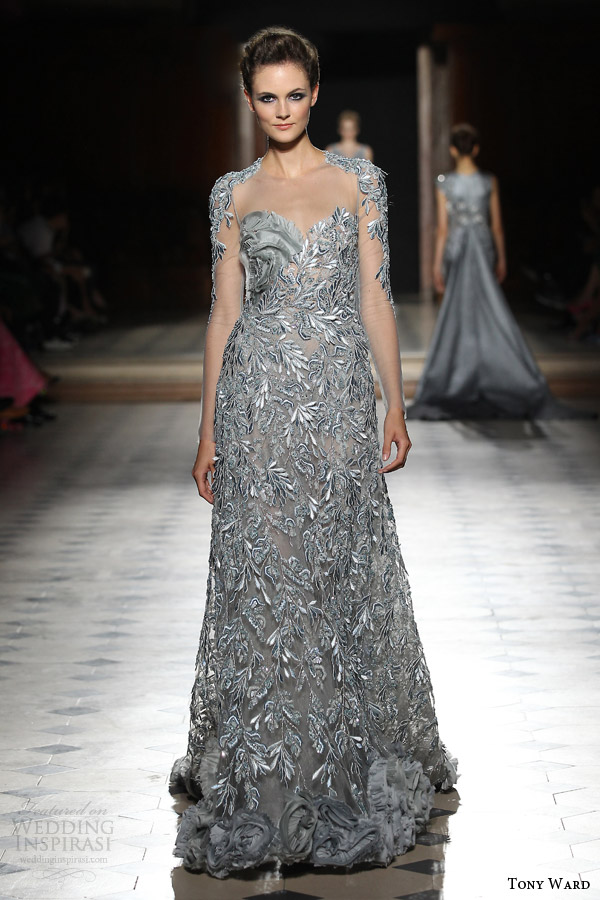 tony ward couture fall winter 2015 2016 look 11 gray illusion long sleeve gown embroidery
