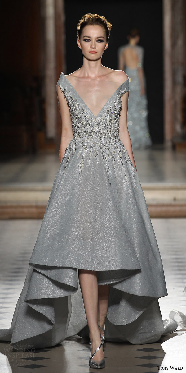 tony ward couture fall winter 2015 2016 look 13 high low skirt off shoulder dress illusion v neckline tony ward couture fall winter 2015 2016 look 13 high low skirt off shoulder dress illusion v neckline