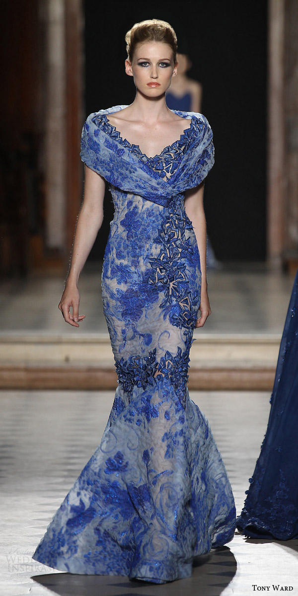 tony ward couture fall winter 2015 2016 look 4 off shoulder blue mermaid dress crystal print applique