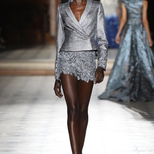 tony ward couture fall winter 2015 2016 look 9 silver blazer jacket crystalline motif bottom