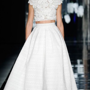 yolancris bridal 2016 berenguer two piece wedding dress cotton guipure lace cap sleeve crop top midi tea length skirt