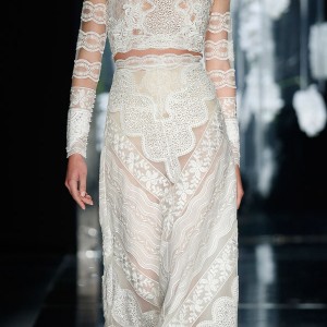 yolancris bridal 2016 castelao two piece wedding dress illusion long sleeve crop top skirt greek style valances