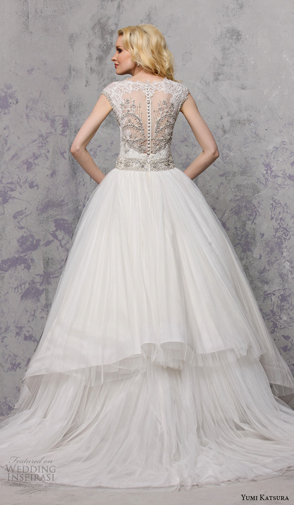 yumi katsura spring 2016 bridal sleeveless illusion jewel neckline ball gown wedding dress belinda back view