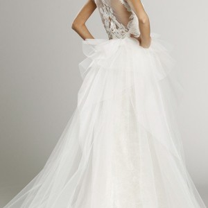 alvina valenta fall 2015 wedding dresses cap sleeves bateau neckline lace bodice detachable tulle overskirt jeweled belt ball gown dress av9552 back view