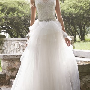 alvina valenta fall 2015 wedding dresses cap sleeves bateau neckline lace bodice detachable tulle overskirt jeweled belt sheath or a line dress av9552