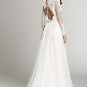 alvina valenta fall 2015 wedding dresses illusion lace long sleeves v neckline double keyhole back silm a line wedding dress av9558 back view