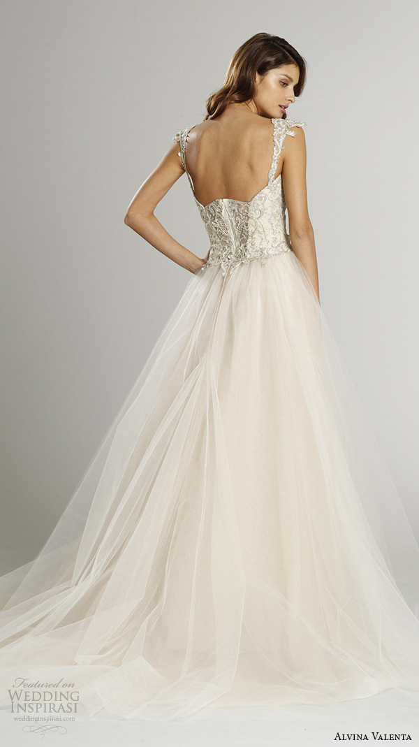 alvina valenta fall 2015 wedding dresses double spagetti strap sweetheart v neckline lace up v back silk satin organza mermaid wedding dress av9556 back view