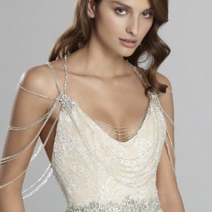 alvina valenta fall 2015 wedding dresses scoop neckline low open back ivory gold lace modified a line wedding dress shoulder jewelry av9557 front close up