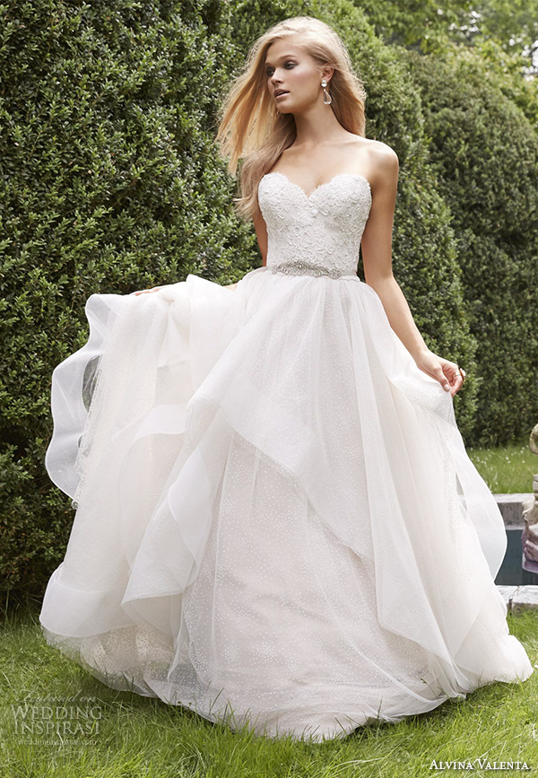 alvina valenta fall 2015 wedding dresses strapless sweetheart neckline embroidered bodice cascade layer a line wedding dress av9551