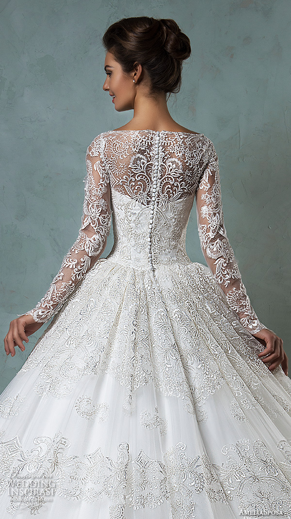 amelia sposa 2016 wedding dresses bateau neckline lace long sleeves beautiful ball gown wedding dress diana back closeup