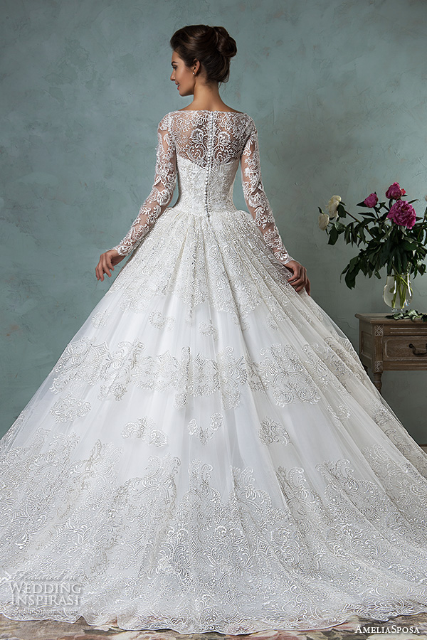 amelia sposa 2016 wedding dresses bateau neckline lace long sleeves beautiful ball gown wedding dress diana back view