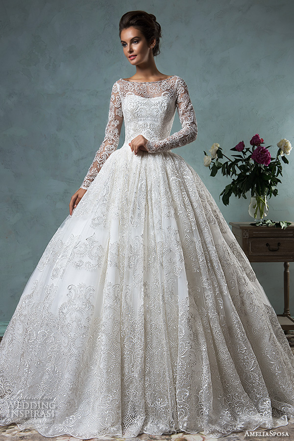 amelia sposa 2016 wedding dresses bateau neckline lace long sleeves beautiful ball gown wedding dress diana