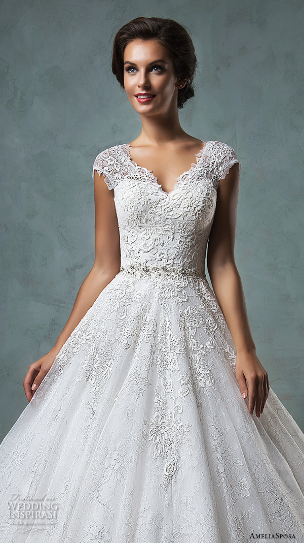 Short Sleeve V-neckline A-line Wedding Dress With Embroidered