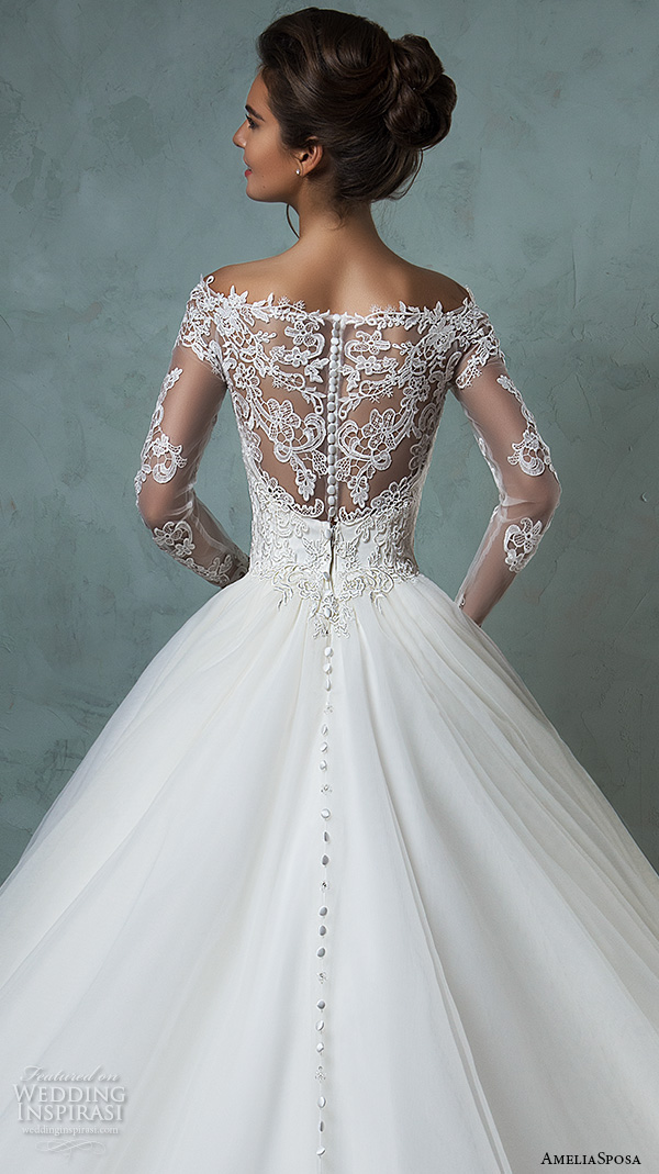 amelia sposa 2016 wedding dresses off the shoulder lace long sleeves embroidered bodice gorgeous a line ball gown wedding dress nova back close up