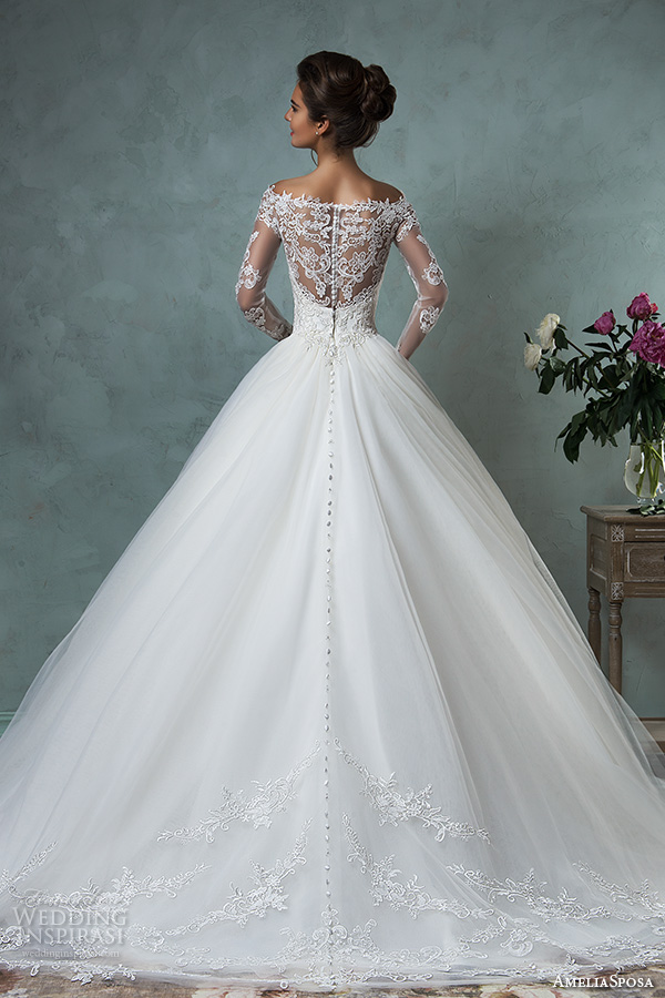 amelia sposa 2016 wedding dresses off the shoulder lace long sleeves embroidered bodice gorgeous a line ball gown wedding dress nova back