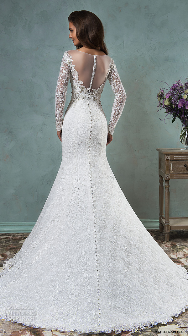 amelia sposa 2016 wedding dresses sheer bateau neckline long sleeves embroidered beautiful trumpet mermaid wedding dress tiffany back