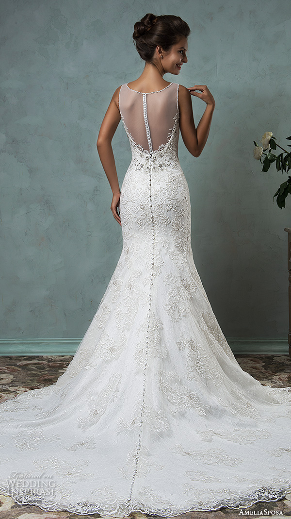 amelia sposa 2016 wedding dresses sleeveless sheer jewel neckline embroidered beautiful trumpet fit to flare meramid wedding dress victoriya back view