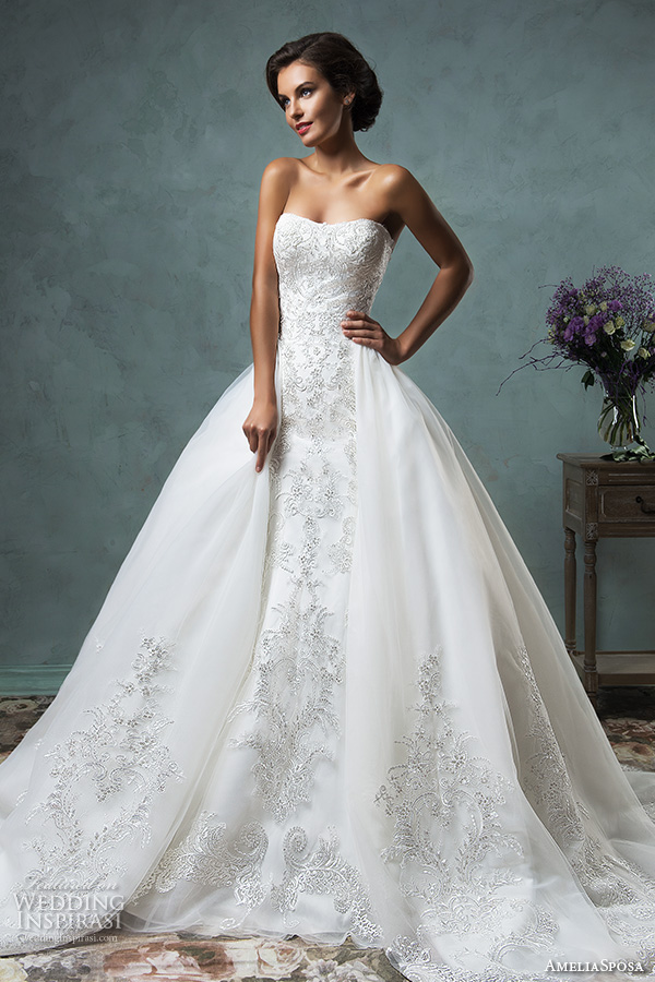 amelia sposa 2016 wedding dresses strapless semi sweetheart neckline overskirt stunning ball gown wedding dress celeste