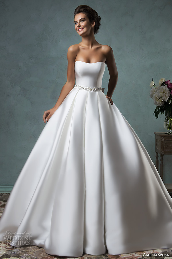 amelia sposa 2016 wedding dresses strapless sweetheart beautiful simple satin a line ball gown wedding dress melissa