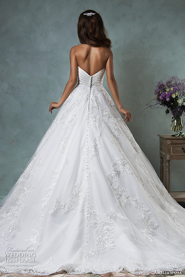 amelia sposa 2016 wedding dresses strapless sweetheart neckline embroidered pretty a line skirt ball gown wedding dress deline back view