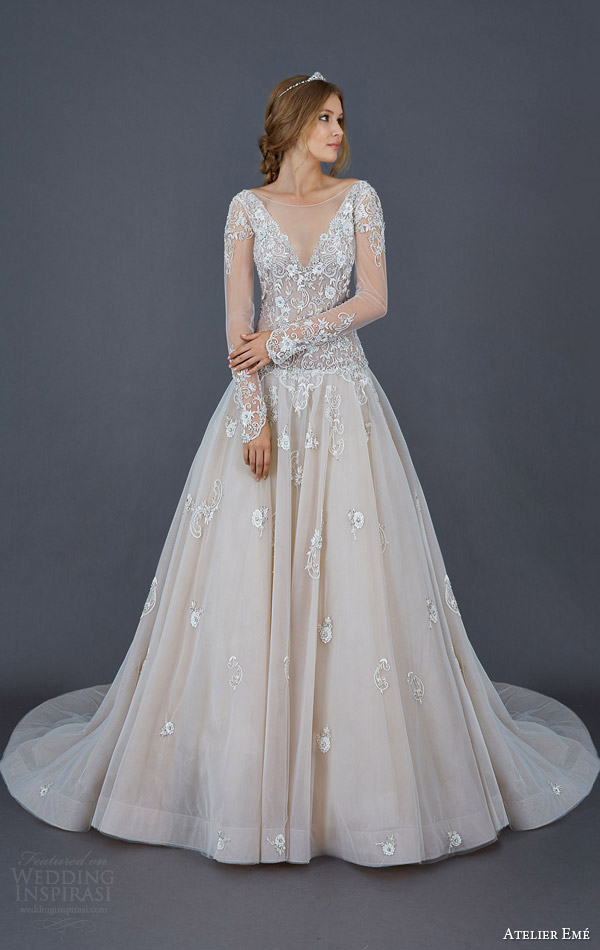 atelier eme 2016 bettina colored ball gown wedding dress illusion long sleeves