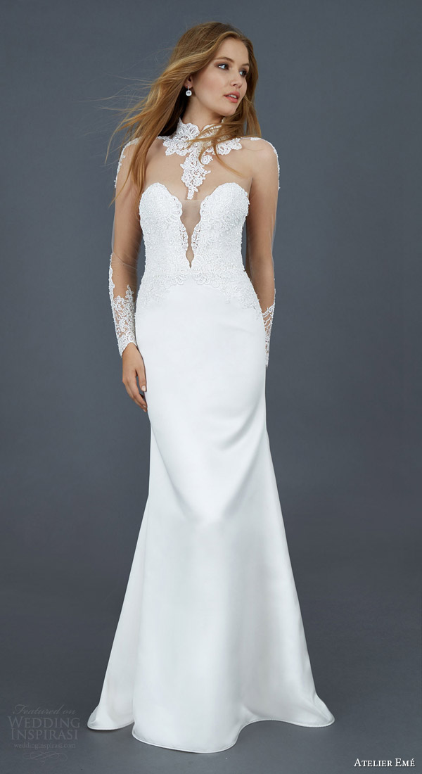 atelier eme 2016 bridal raffy illusion long sleeve mermaid wedding dress duchesse satin alencon lace