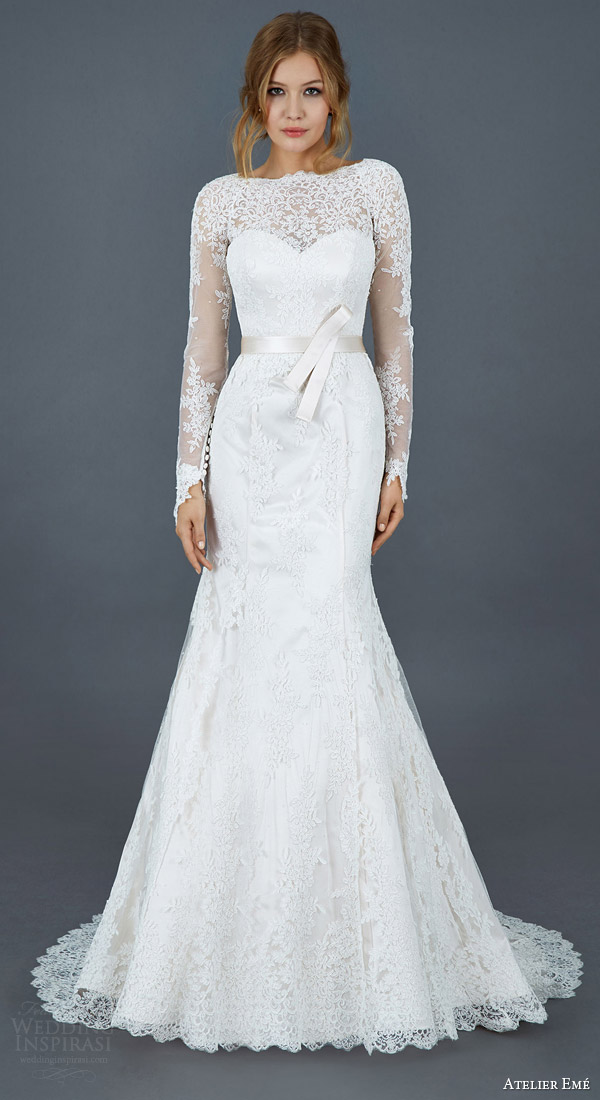 atelier eme 2016 paola long sleeve alencon lace trumpet mermaid wedding dress illusion neckline