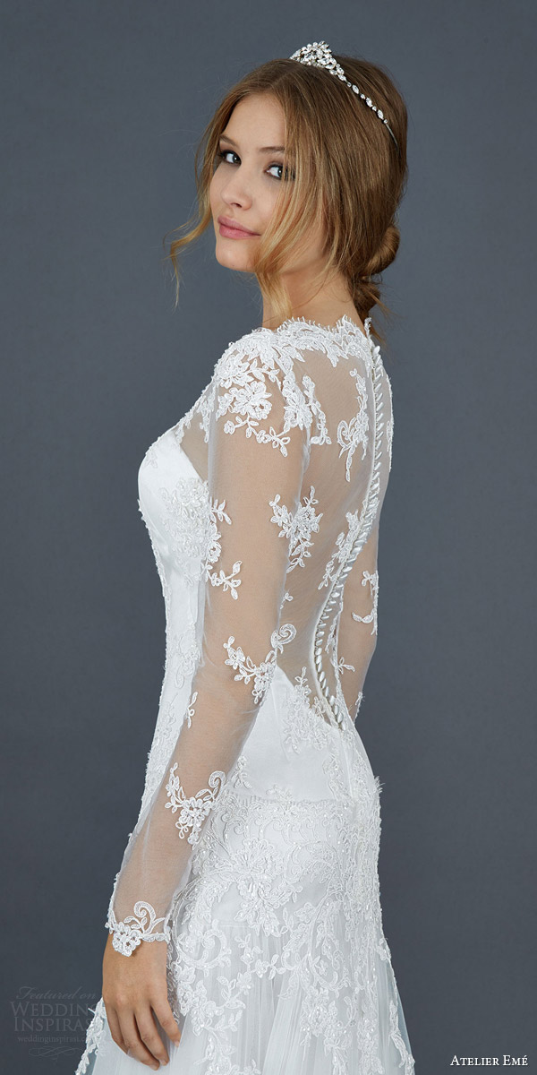 atelier eme 2016 roseto illusion long sleeve scallope lace neckline wedding dress elegant side view close up