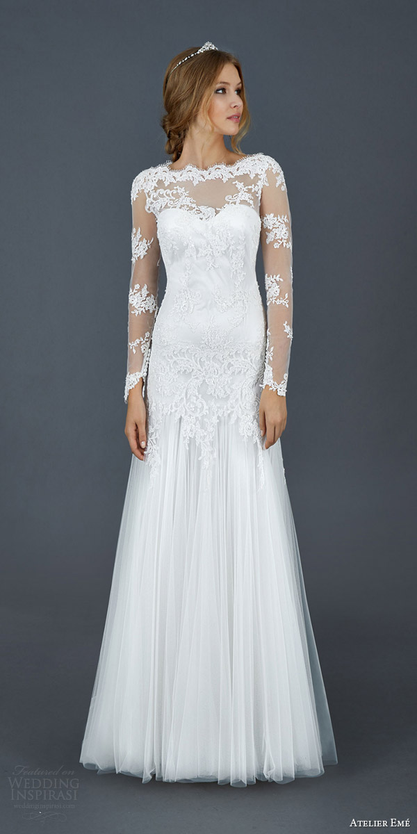 atelier eme 2016 roseto illusion long sleeve scallope lace neckline wedding dress