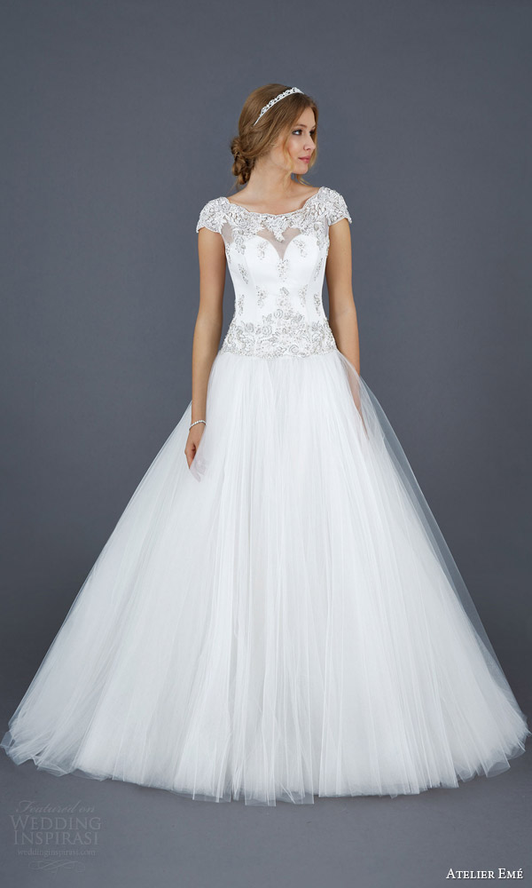 atelier eme aimee 2016 elide cap sleeve ball gown wedding dress front view
