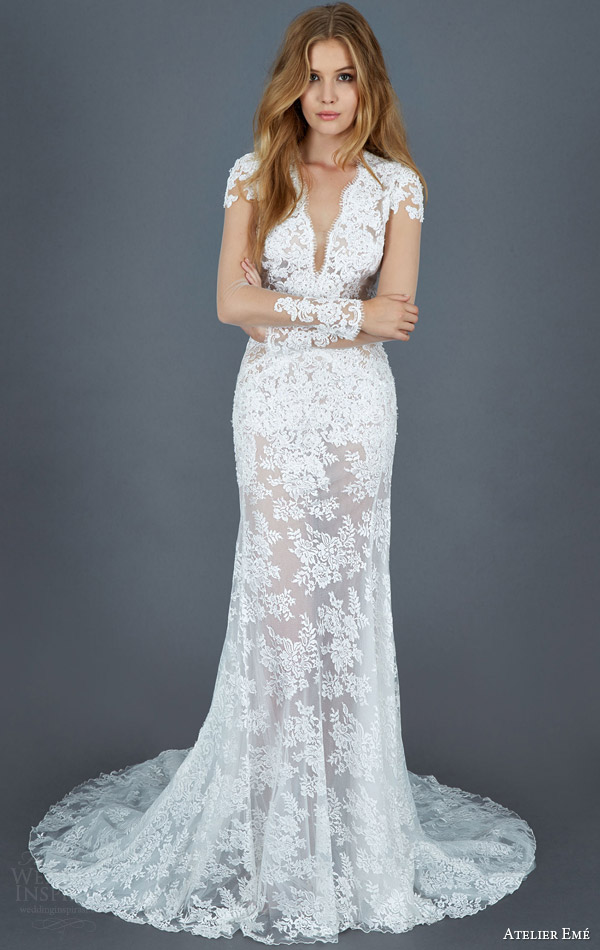 atelier eme bridal 2016 gio illusion long sleeve sheath lace wedding dress