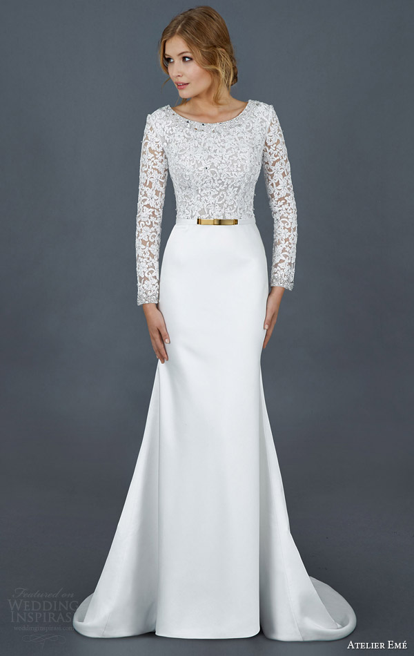 atelier eme bridal 2016 long sleeve lace bodice wedding dress style fysir011