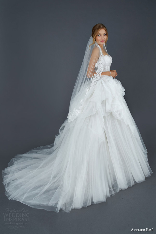 atelier eme bridal 2016 rovetta strapless tulle ball gown wedding dress draped skirt