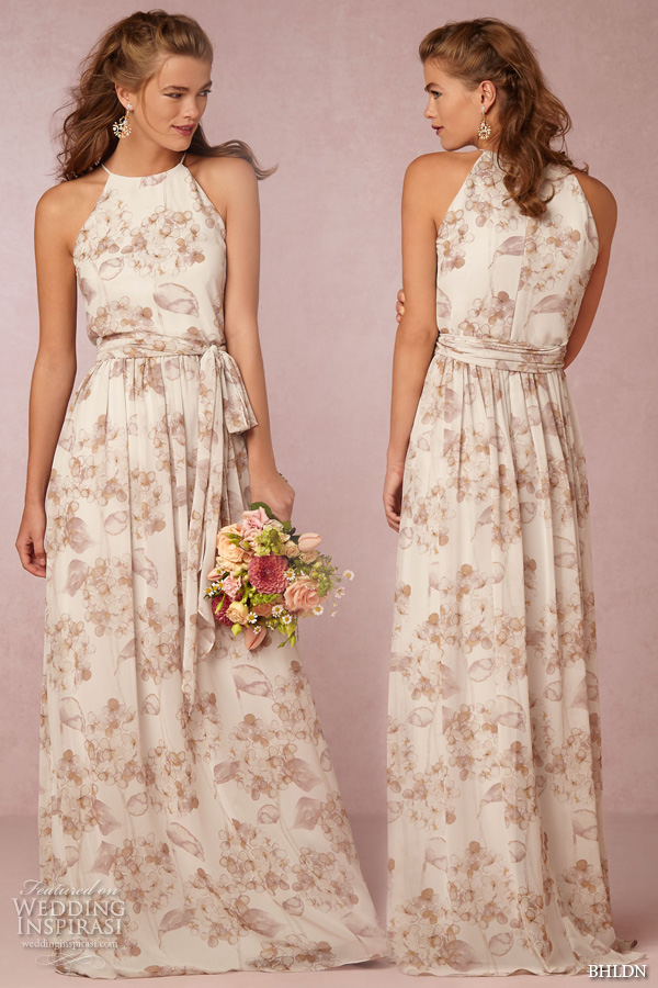 bhldn fall 2015 wedding dresses halter neckline floral print chiffon bridesmaid dress alana front back