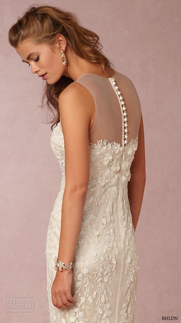 bhldn fall 2015 wedding dresses sheer illusion neckline sweetheart slim fit beautiful lace embroidery sheath wedding dress ashton gown back view