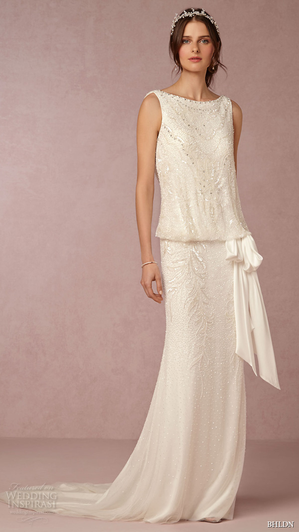 bhldn fall 2015 wedding dresses sleeveless boat bateau neckline blouson vintage art deco wedding dress arabella full view