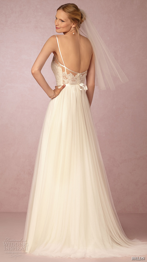 bhldn fall 2015 wedding dresses spagetti strap sweetheart neckline lace bodice tulle skirt romantic ivory a line wedding dress charlotte back view